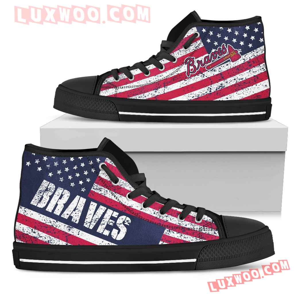 America Flag Italic Vintage Style Atlanta Braves High Top Shoes