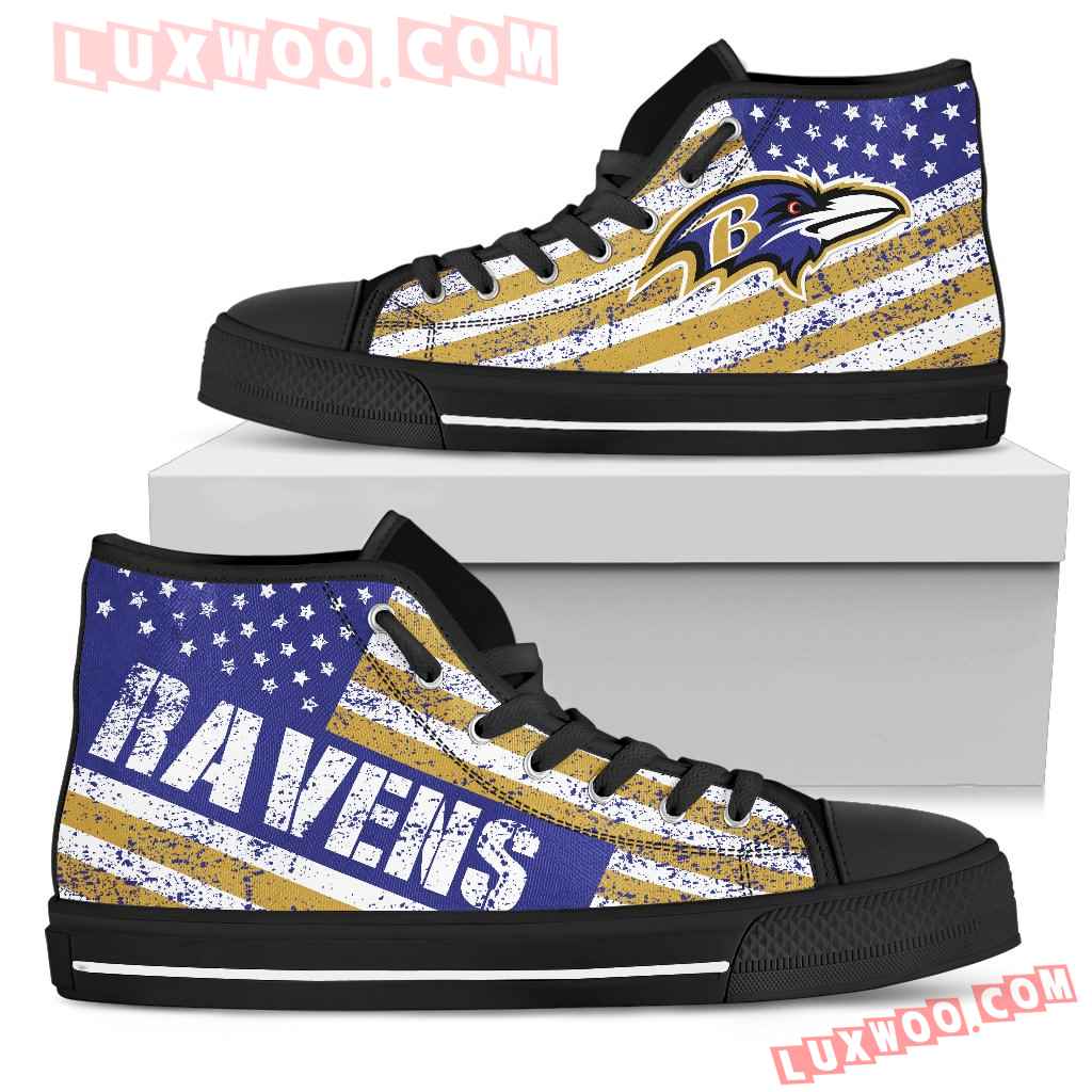 America Flag Italic Vintage Style Baltimore Ravens High Top Shoes