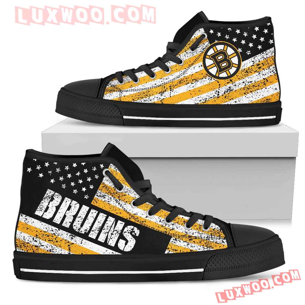 America Flag Italic Vintage Style Boston Bruins High Top Shoes