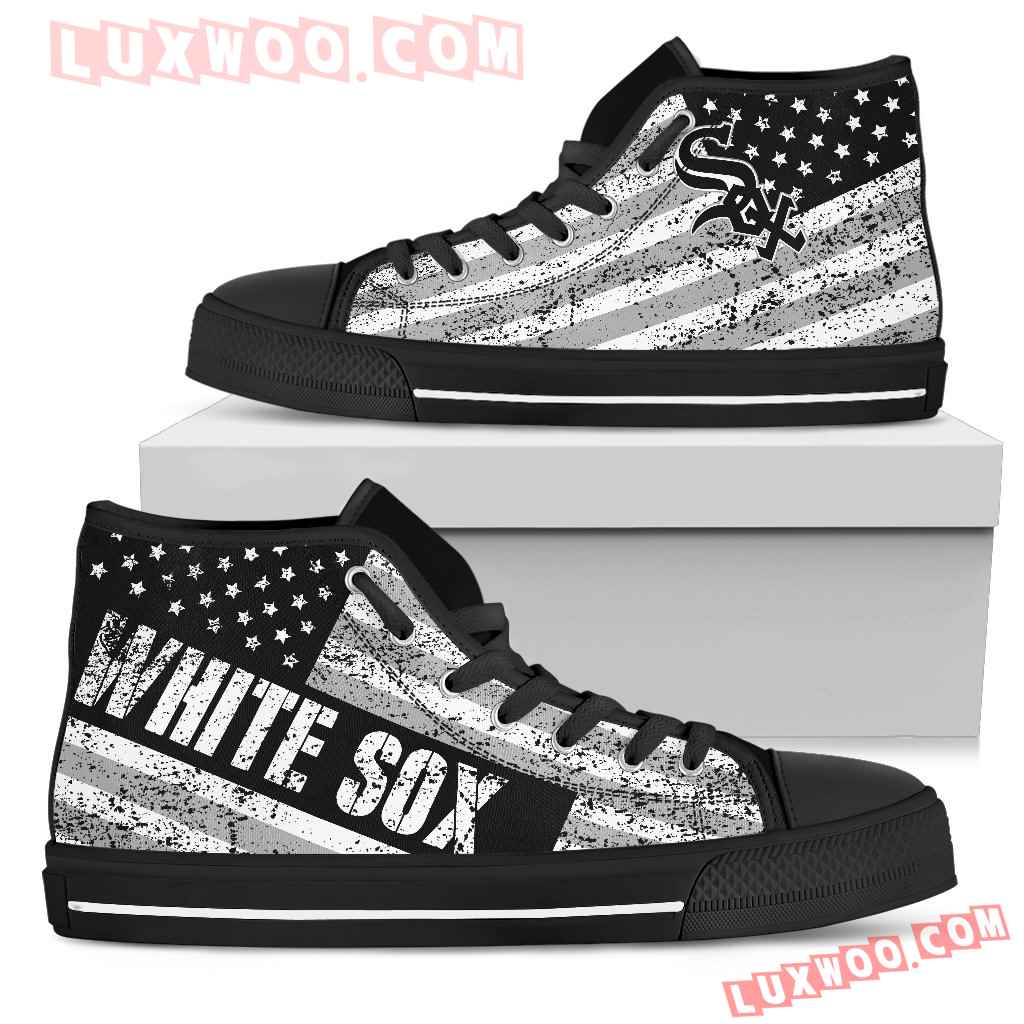 America Flag Italic Vintage Style Chicago White Sox High Top Shoes