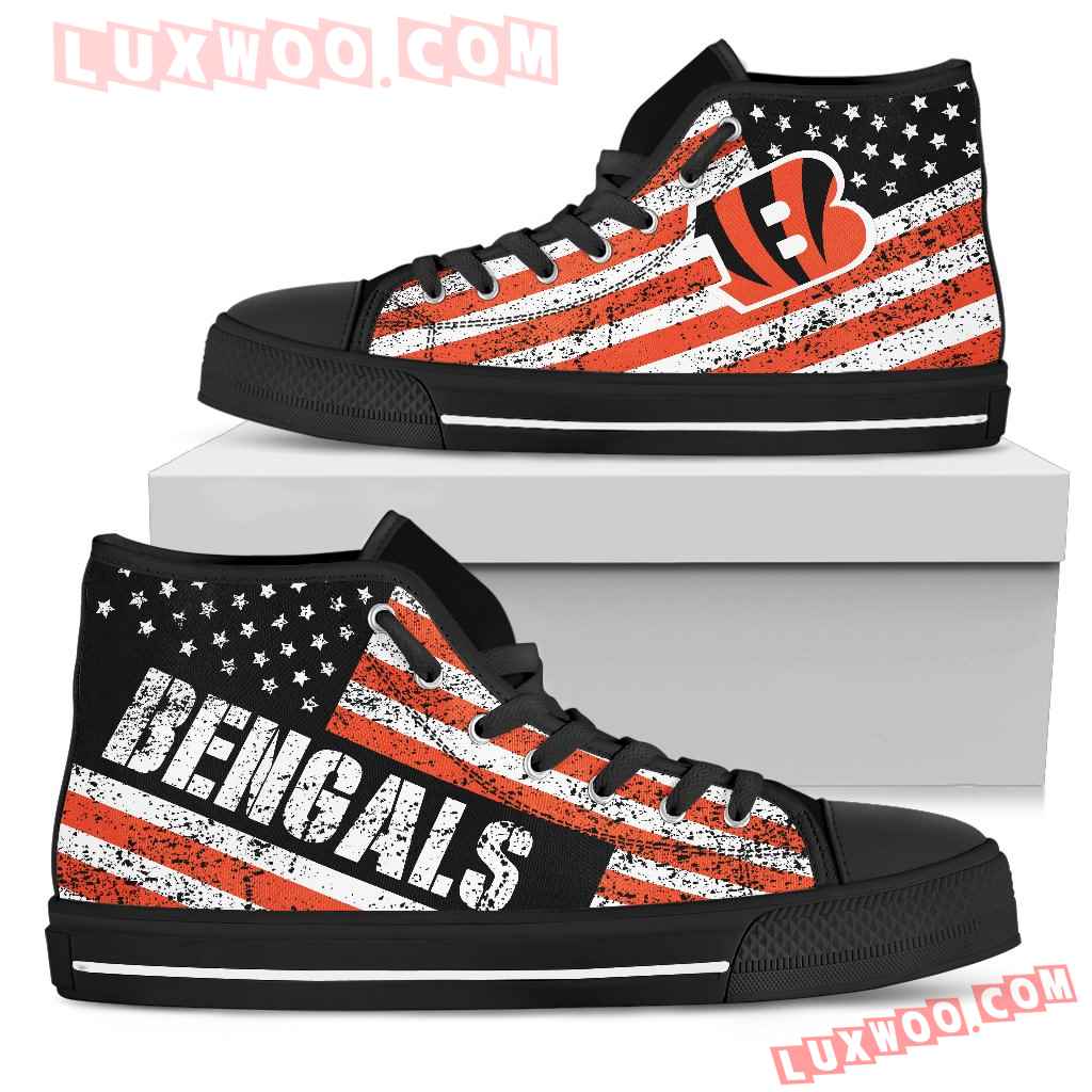 America Flag Italic Vintage Style Cincinnati Bengals High Top Shoes
