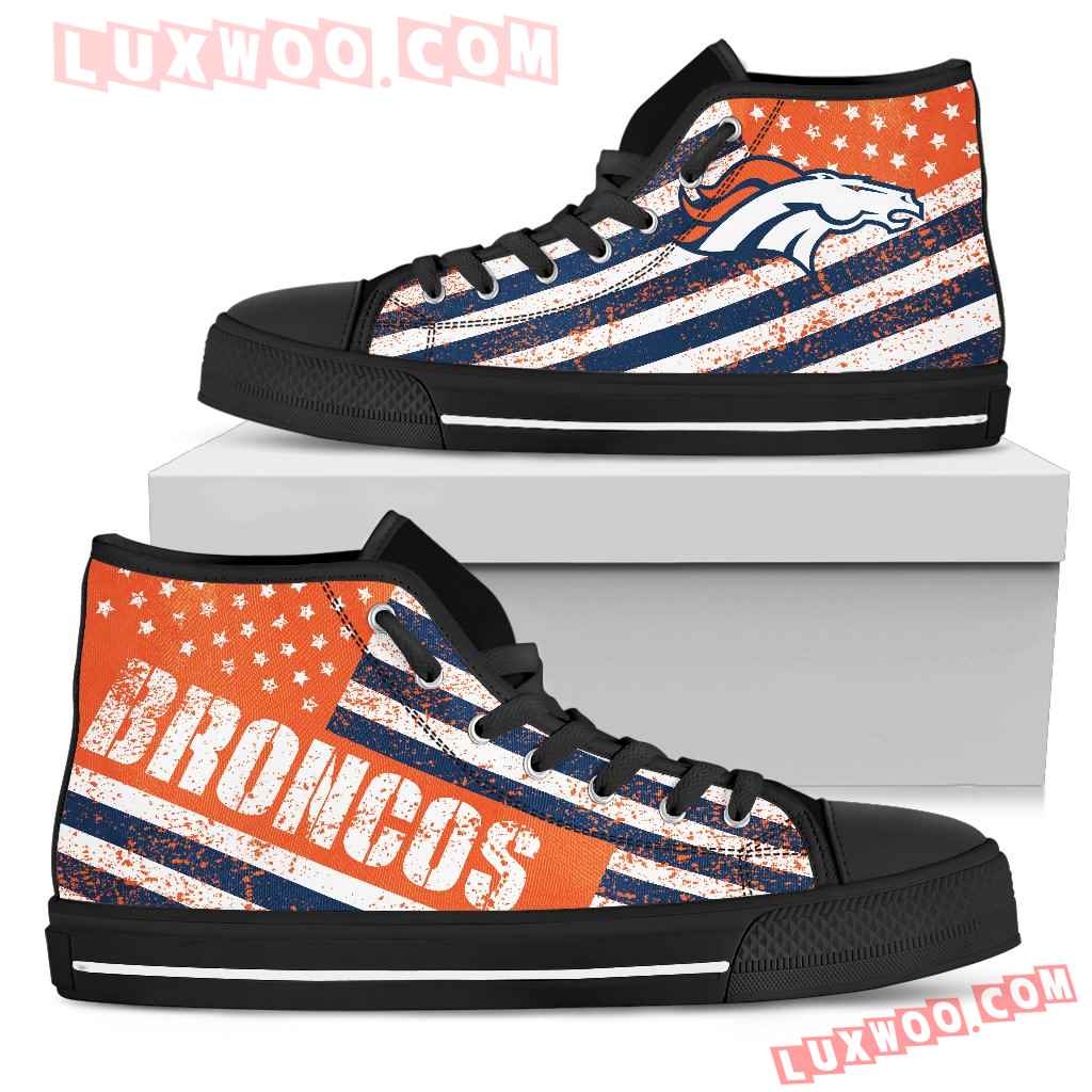 America Flag Italic Vintage Style Denver Broncos High Top Shoes