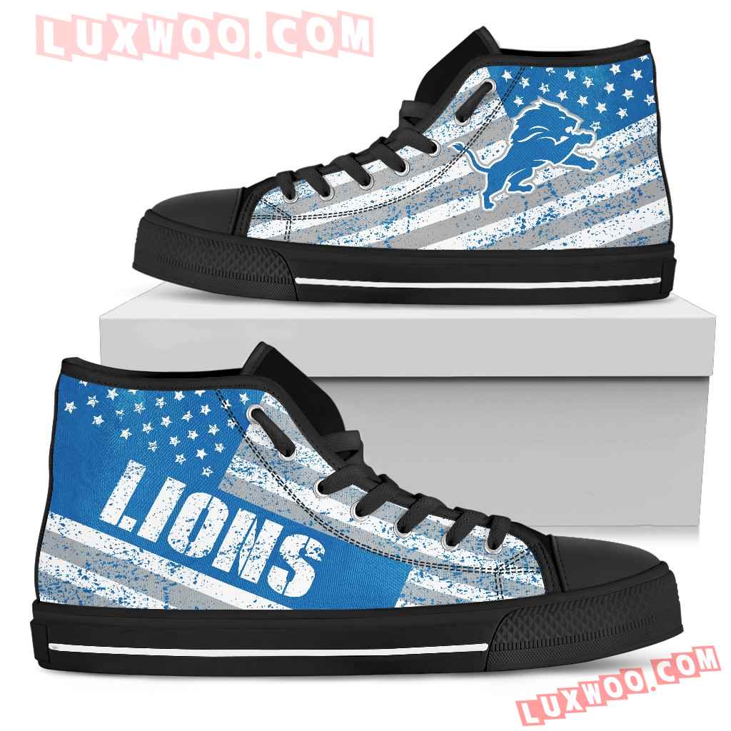 America Flag Italic Vintage Style Detroit Lions High Top Shoes