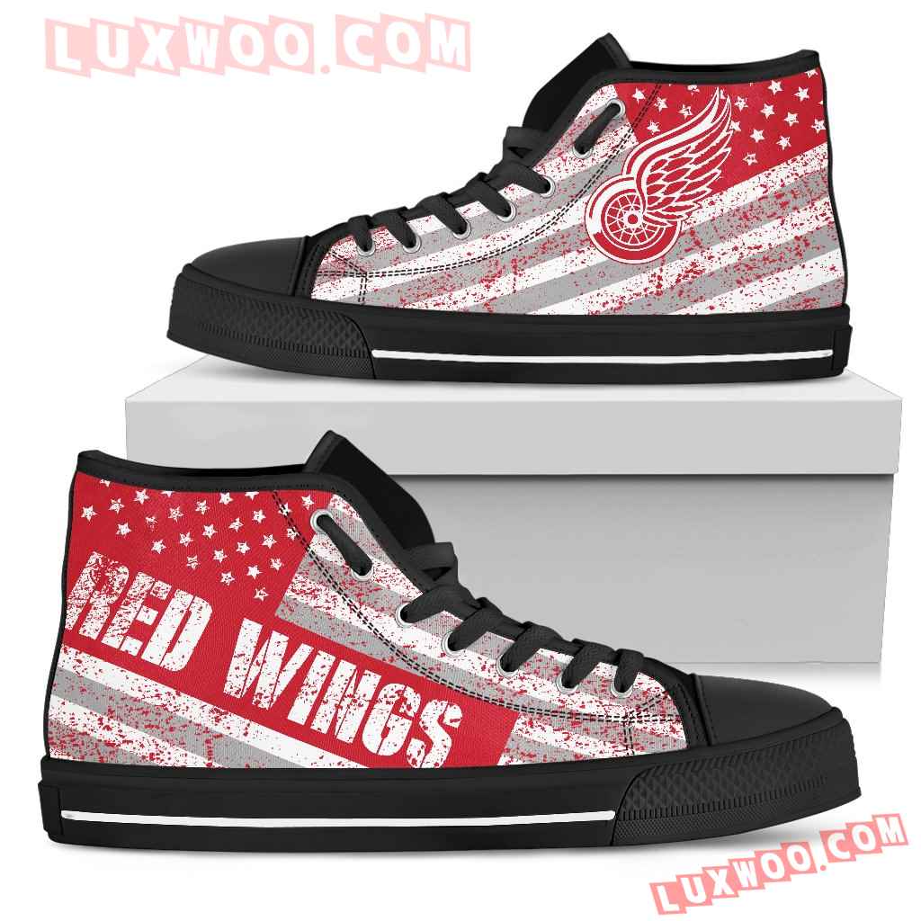 America Flag Italic Vintage Style Detroit Red Wings High Top Shoes