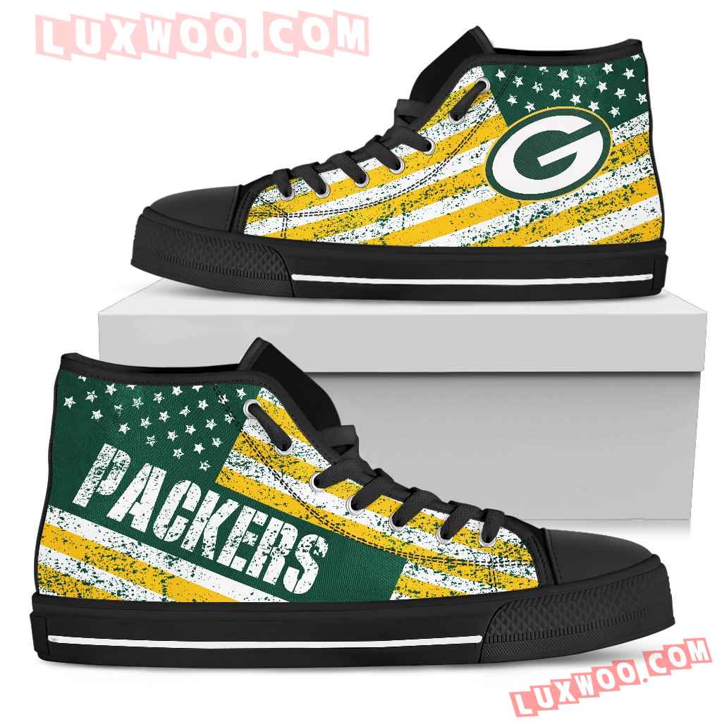 America Flag Italic Vintage Style Green Bay Packers High Top Shoes