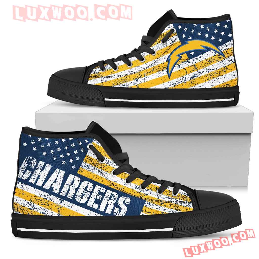 America Flag Italic Vintage Style Los Angeles Chargers High Top Shoes