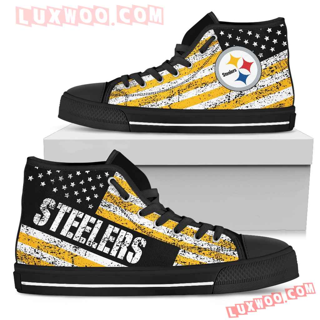 America Flag Italic Vintage Style Pittsburgh Steelers High Top Shoes