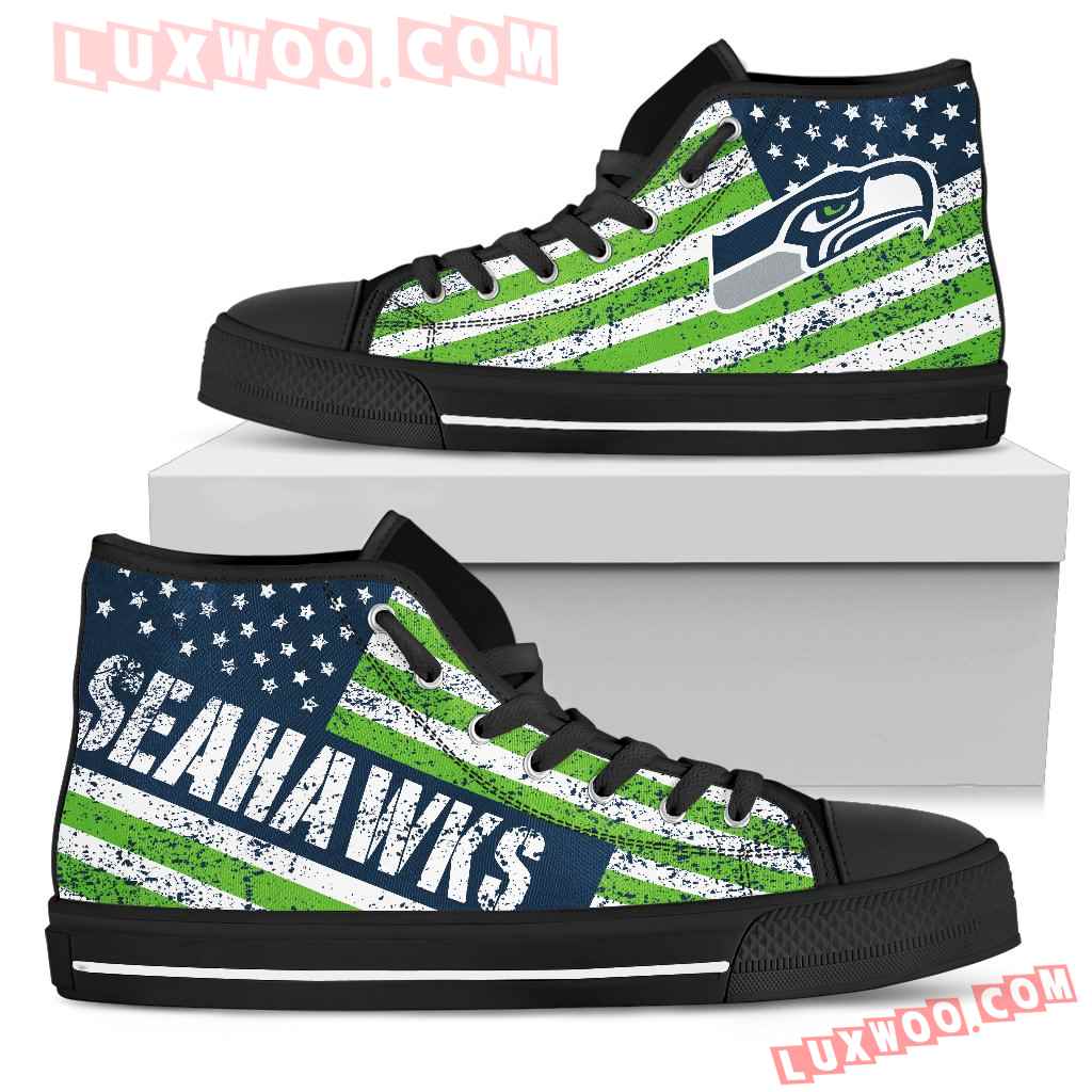 America Flag Italic Vintage Style Seattle Seahawks High Top Shoes