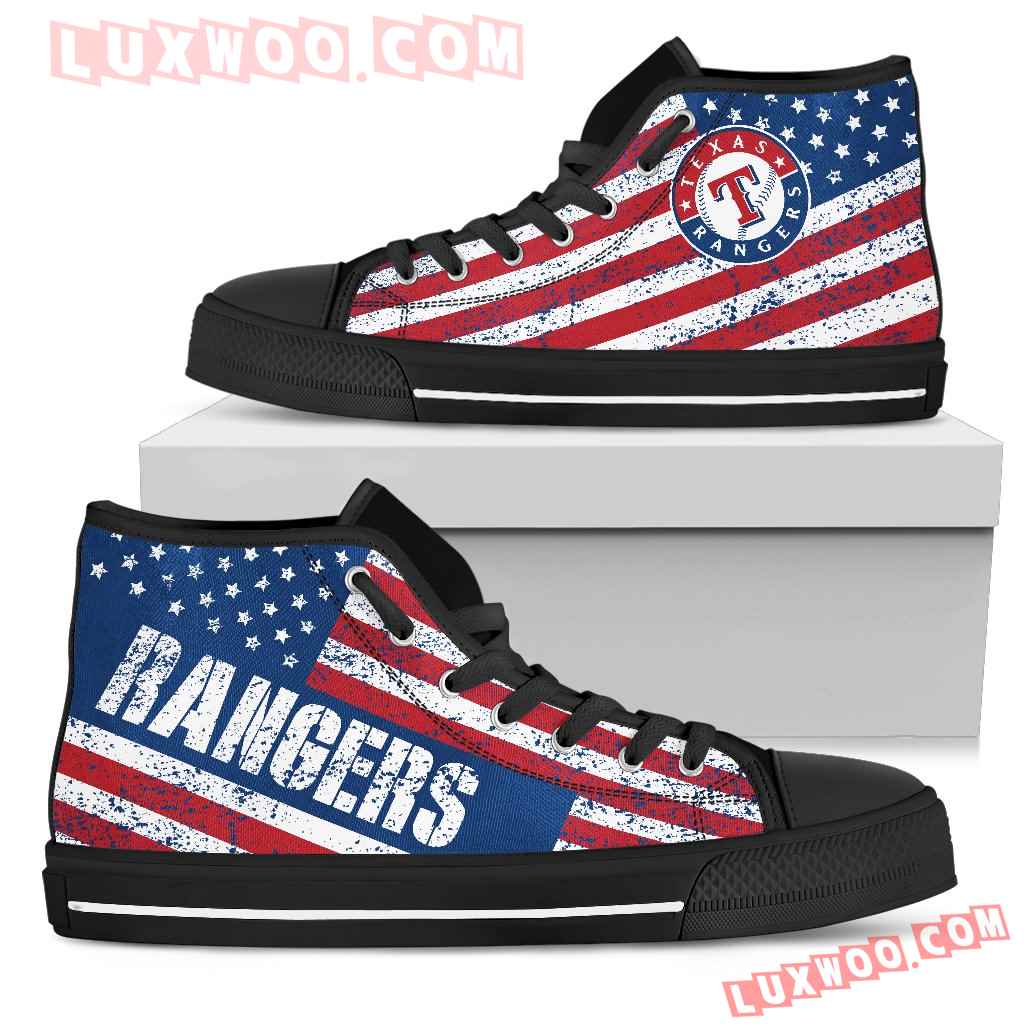 America Flag Italic Vintage Style Texas Rangers High Top Shoes