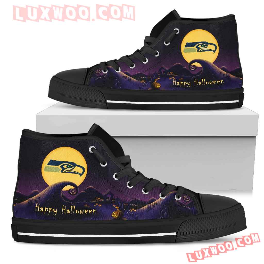 Before Christmas Nightmare Halloween Moonlight Seattle Seahawks High Top Shoes