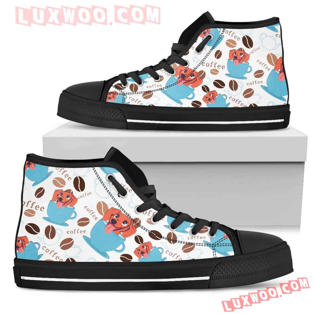 Coffee Dachshund Fabric Pattern High Top Shoes