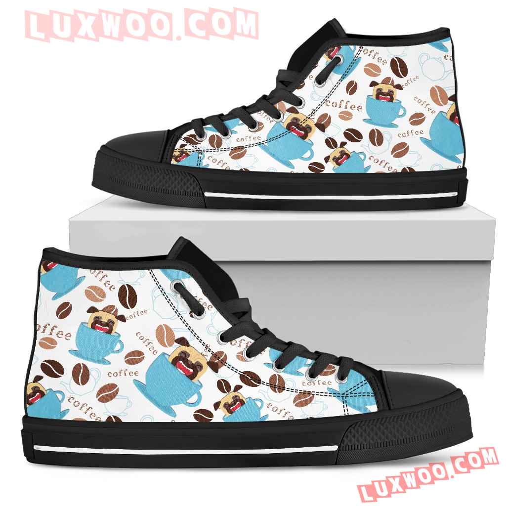 Coffee Pug Fabric Pattern High Top Shoes