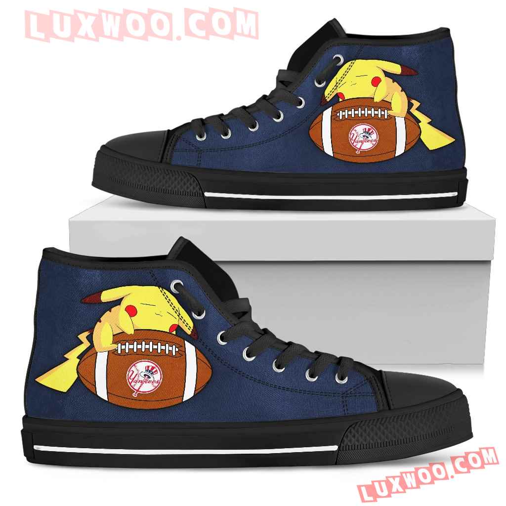 Colorful Pikachu Laying On Ball New York Yankees High Top Shoes