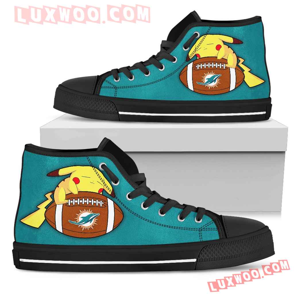 Cool Pikachu Laying On Ball Miami Dolphins High Top Shoes