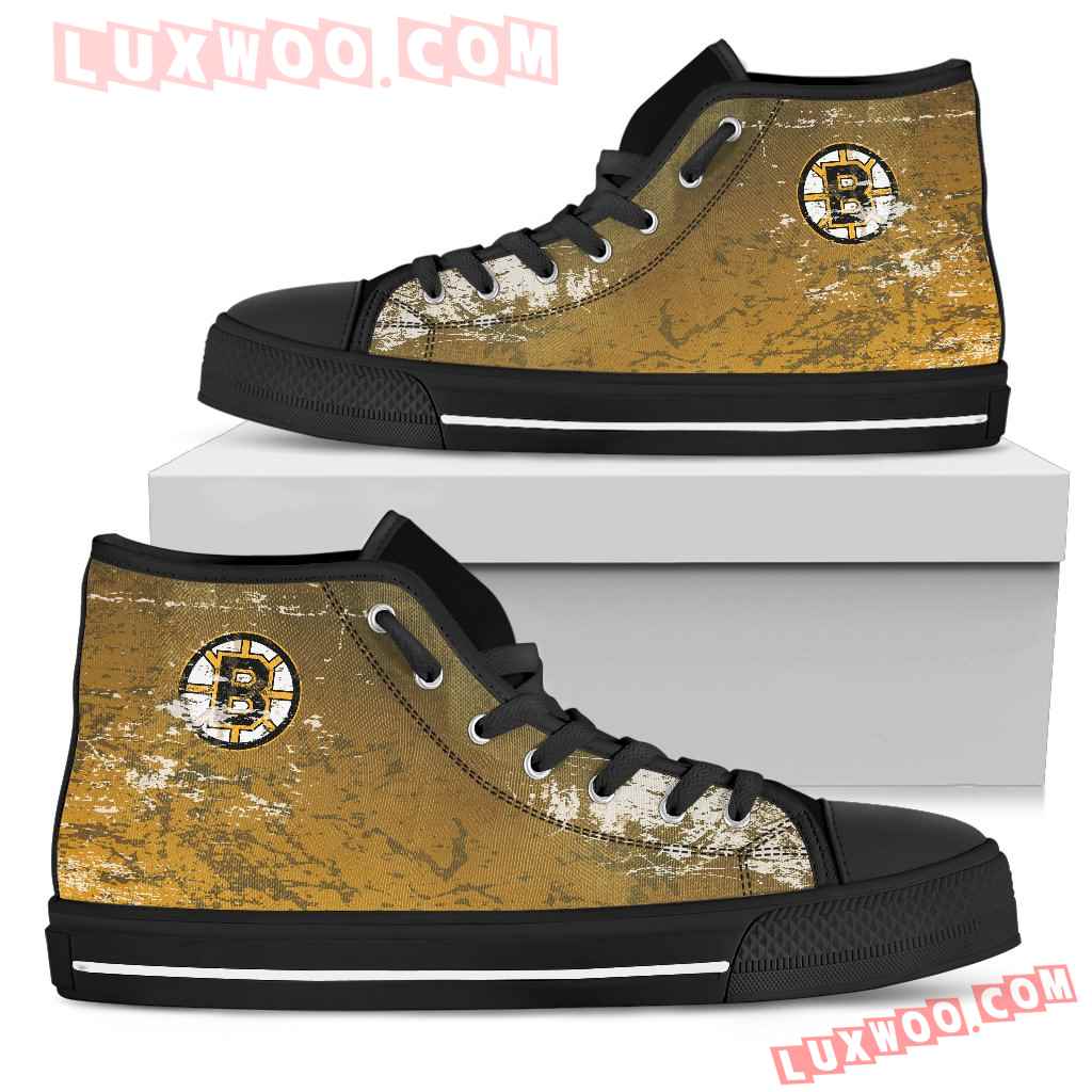 Grunge Vintage Logo Boston Bruins High Top Shoes