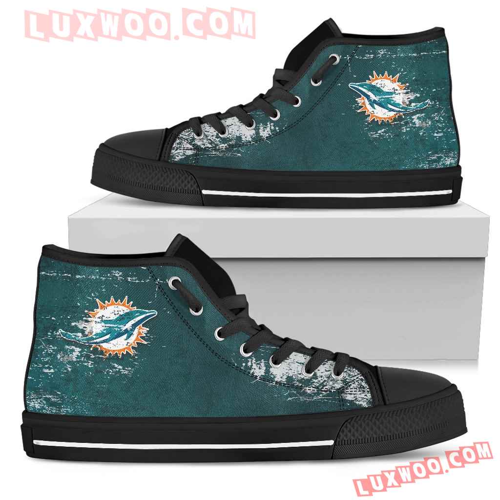 Grunge Vintage Logo Miami Dolphins High Top Shoes