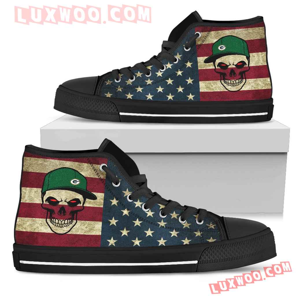 Skull Flag Vintage Style Green Bay Packers High Top Shoes