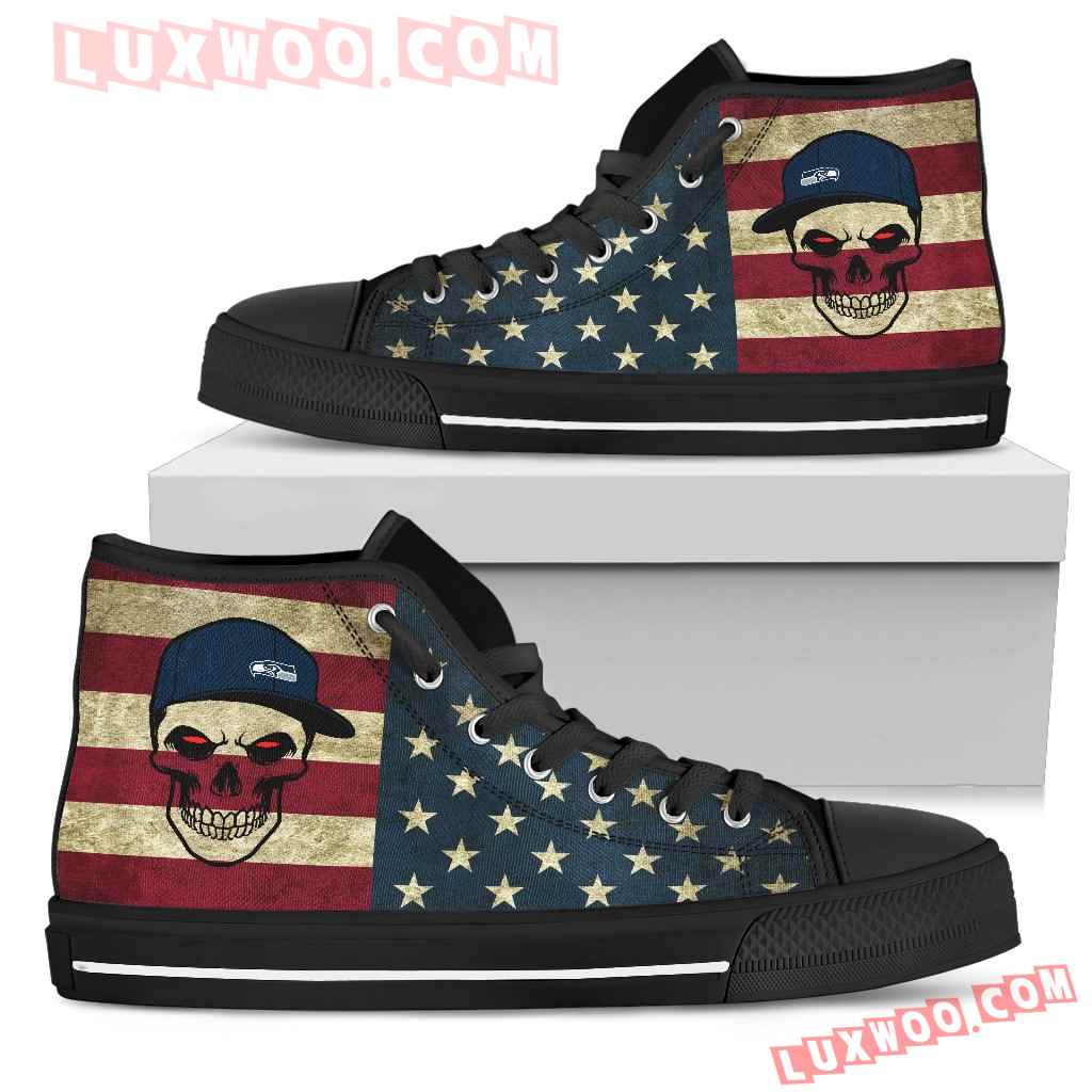 Skull Flag Vintage Style Seattle Seahawks High Top Shoes