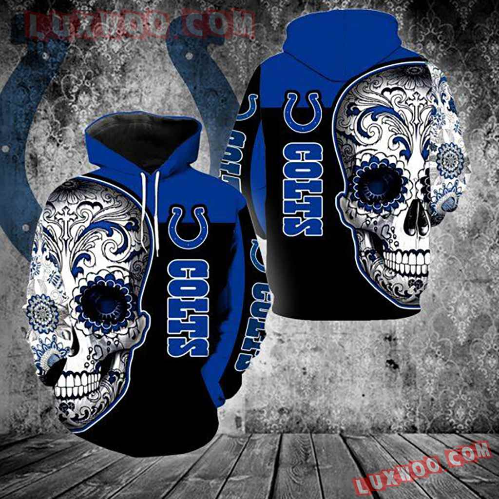 Nfl Indianapolis Colts Skull 3d Hoodie Full Over Print K1099
