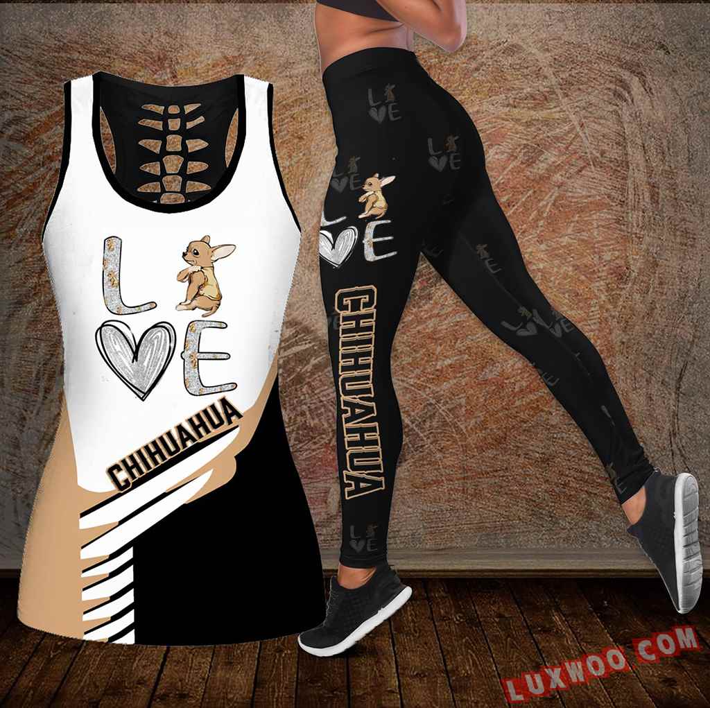 Combo Chihuahua Love Hollow Tanktop Legging Set Outfit K1923