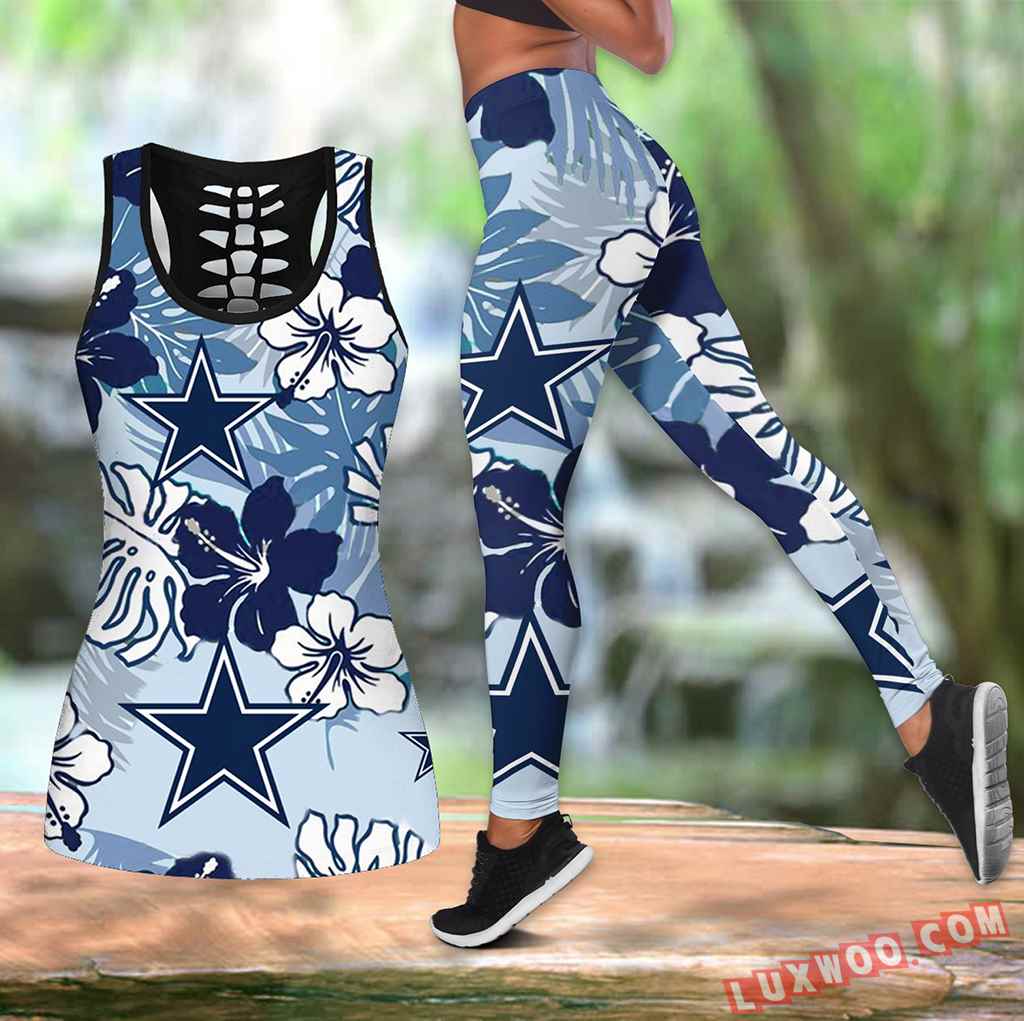 Combo Dallas Cowboys Hawaiian Tropical Flower Hollow Tanktop Legging Set Outfit V1702