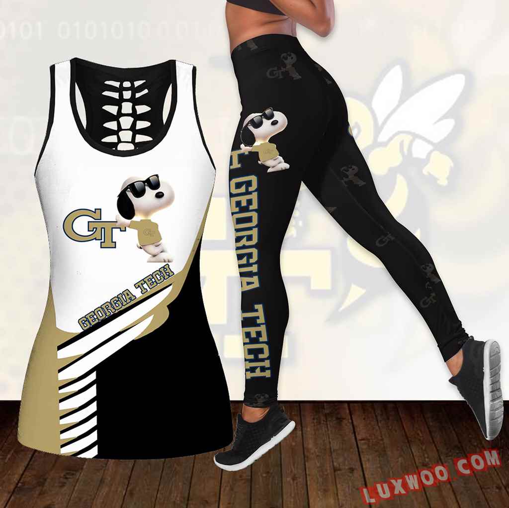 Combo Georgia Tech Yellow Jackets Snoopy Hollow Tanktop Legging Set Outfit K1825