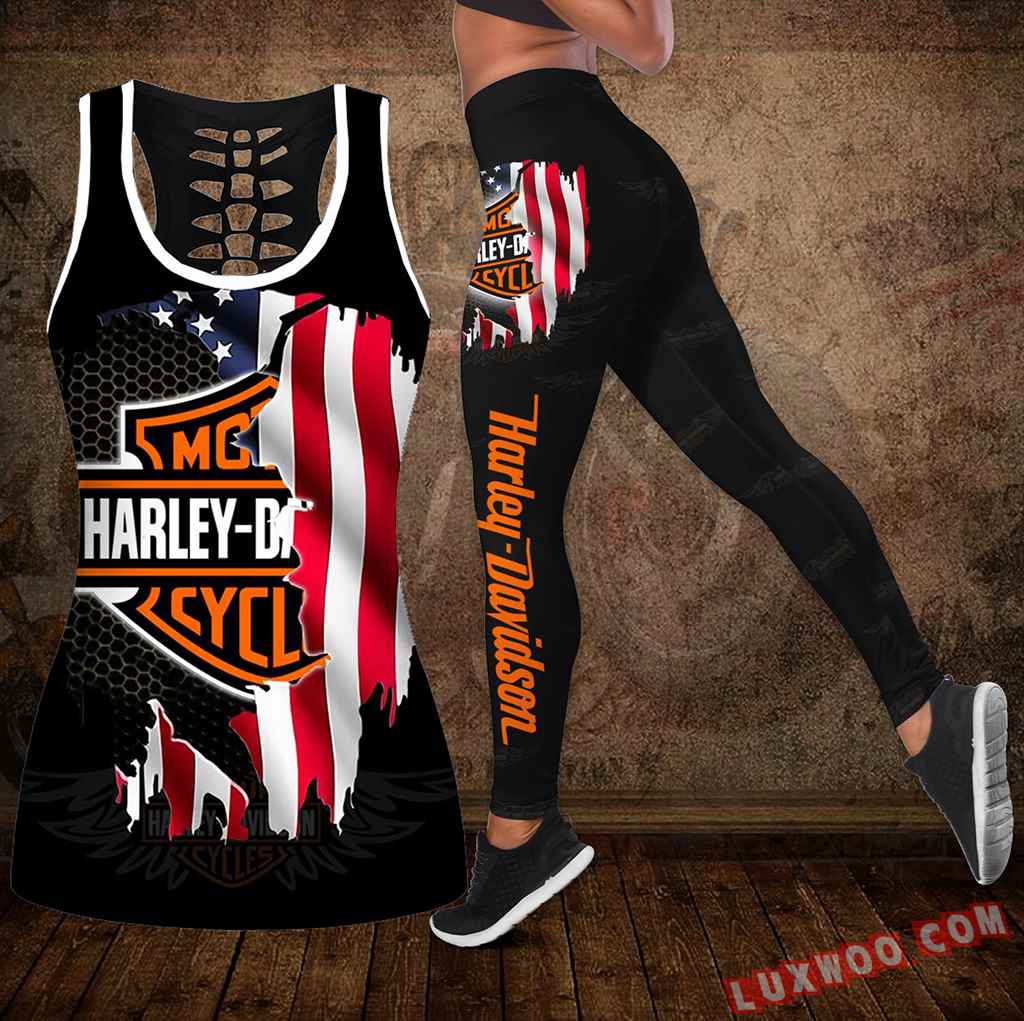 Combo Harley Davidson Flag Hollow Tanktop Legging Set Outfit S1070
