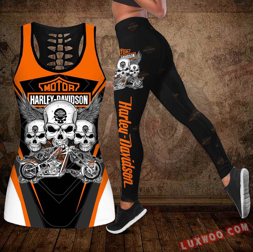 Combo Harley Davidson Hollow Tanktop Legging Set Outfit S1055