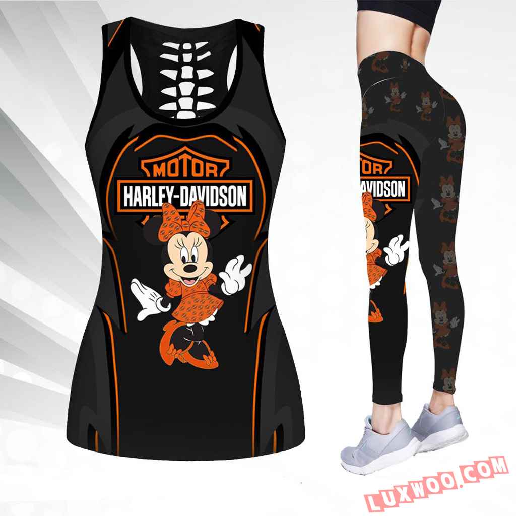 Combo Harley Davidson Minnie Mouse Hollow Tanktop Legging Set Outfit K1532