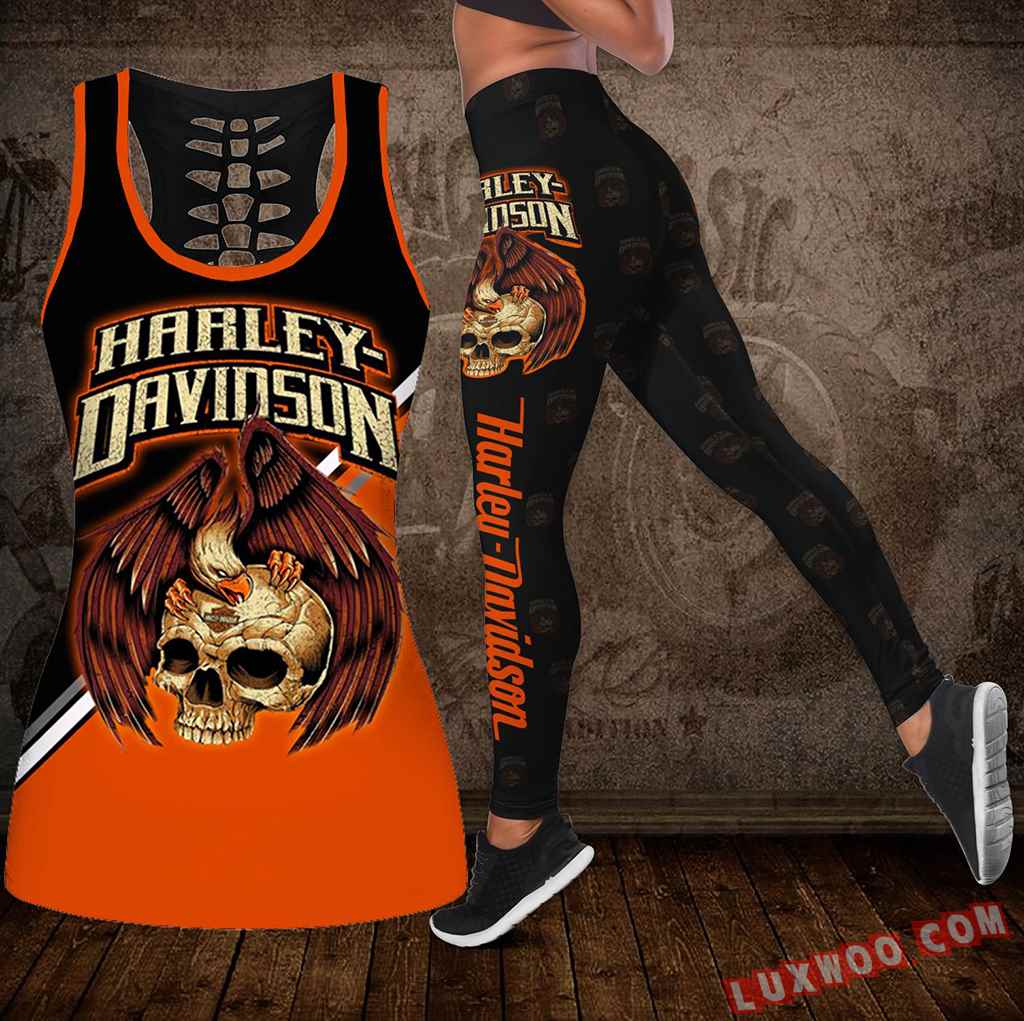 Combo Harley Davidson New Skull Hollow Tanktop Legging Set Outfit K2009