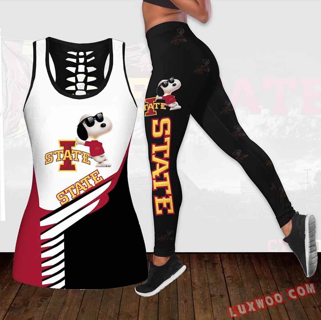 Combo Iowa State Cyclones Snoopy Hollow Tanktop Legging Set Outfit K1786
