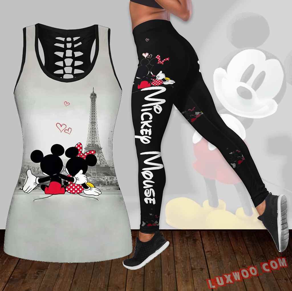 Combo Mickey And Minnie Mouse Hollow Tanktop Legging Set Outfit K1691