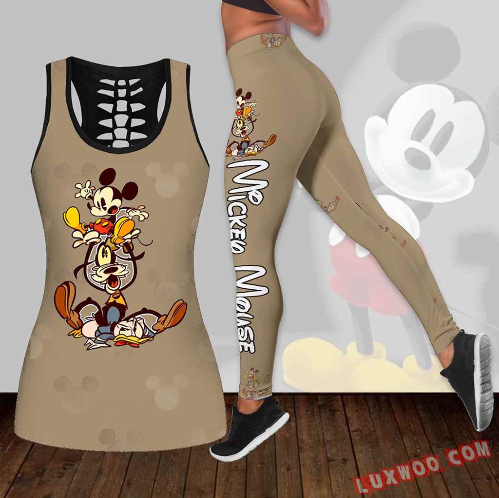 Combo Mickey Mouse Goofy Hollow Tanktop Legging Set Outfit V1675
