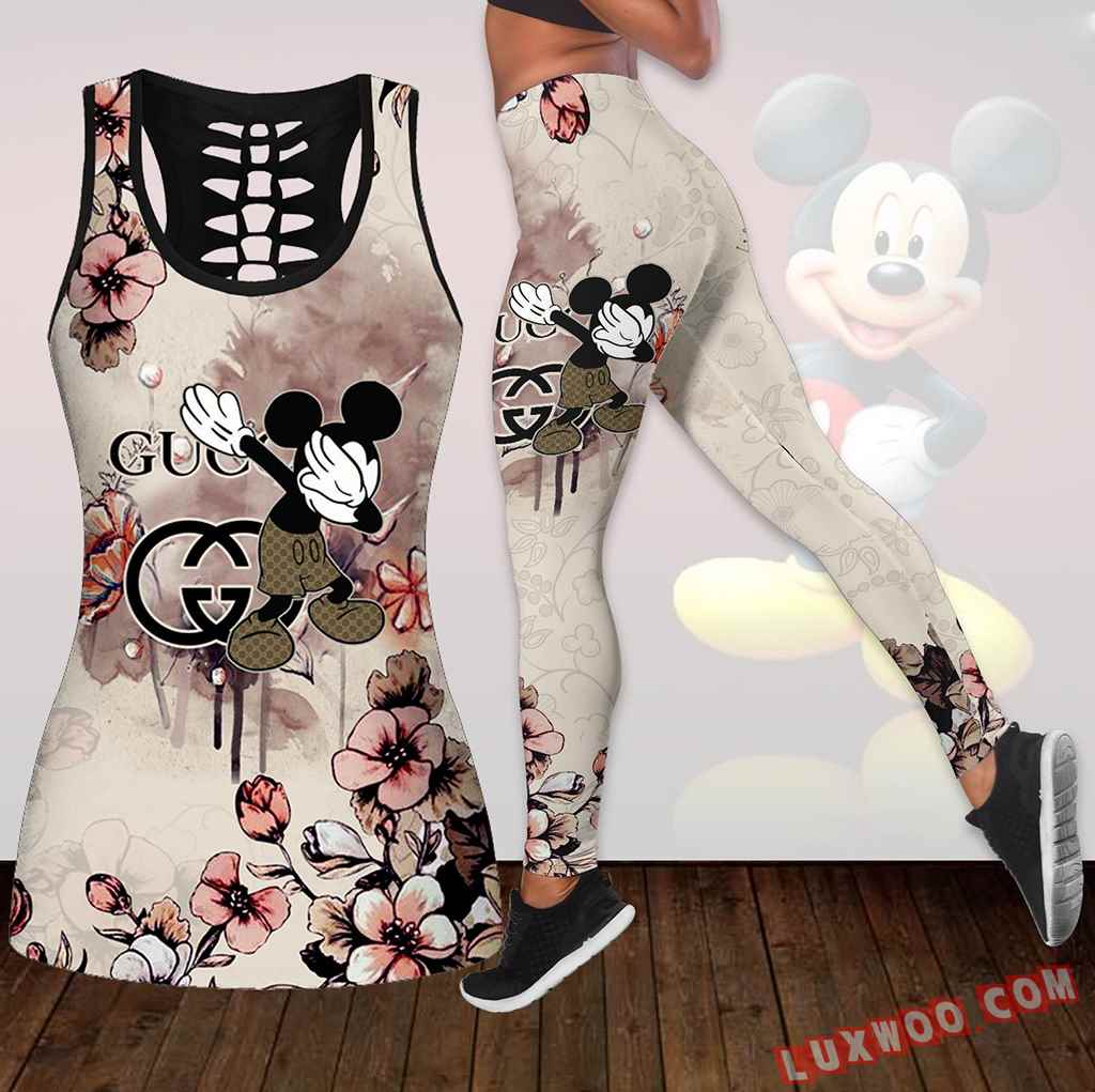 Combo Mickey Mouse Gucci Flower Hollow Tanktop Legging Set Outfit K1682