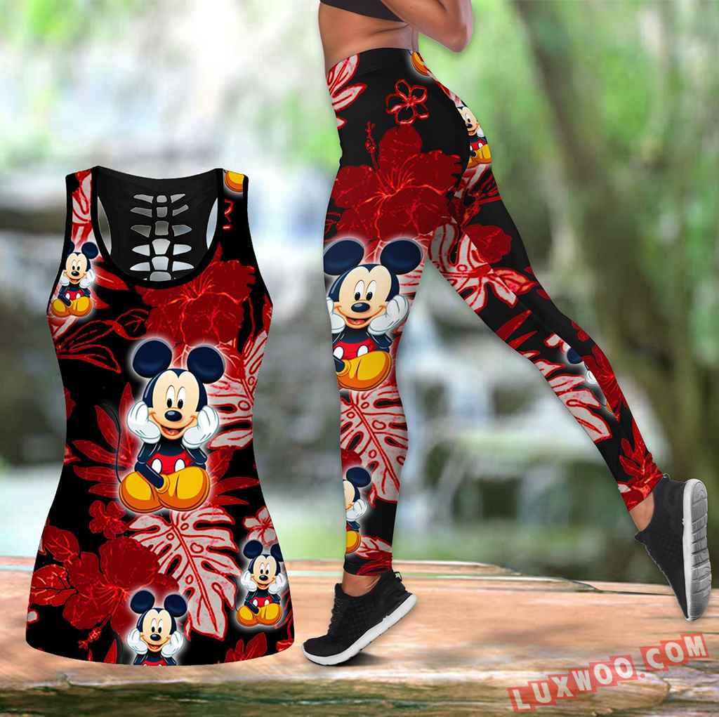 Combo Mickey Mouse Hawaiian Tropical Flower Hollow Tanktop Legging Set  Outfit K1544 