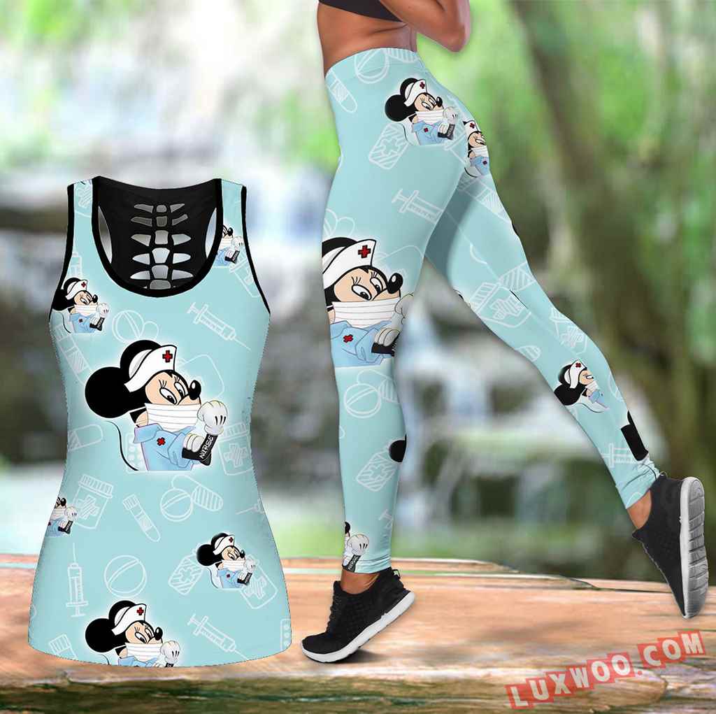 Combo Mickey Mouse Nurse Blue Hollow Tanktop Legging Set Outfit K1571