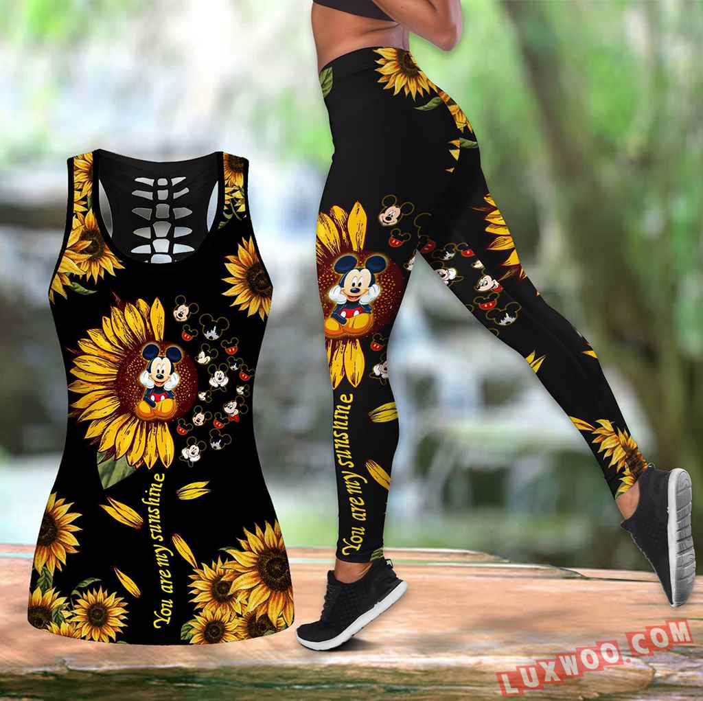 Combo Mickey Mouse Sunflower Hollow Tanktop Legging Set Outfit K1545
