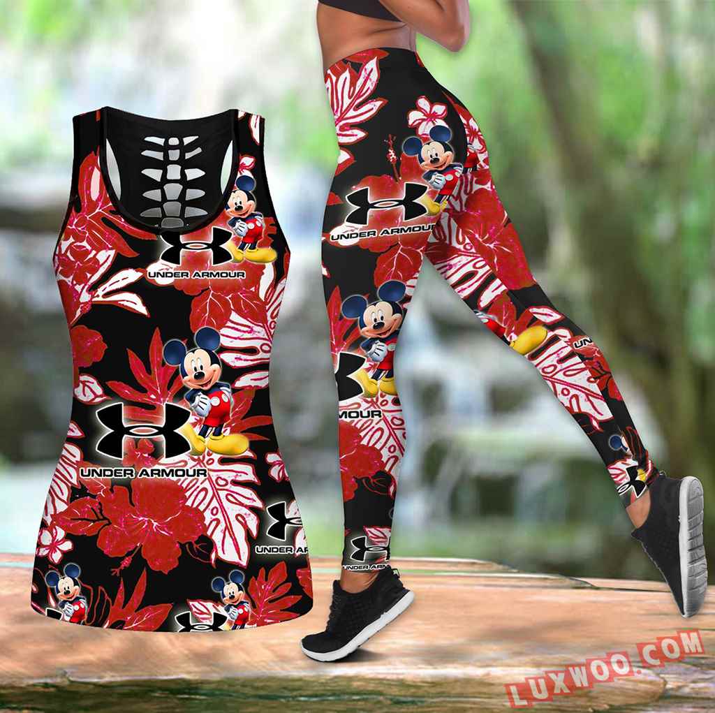 Combo Mickey Mouse Unde Armour Hawaiian Tropical Flower Hollow Tanktop Legging Set Outfit K1568