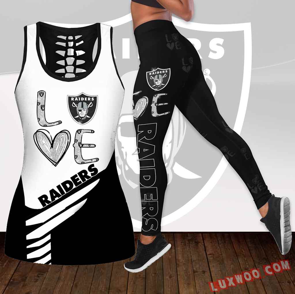 Combo Oakland Raiders Love Hollow Tanktop Legging Set Outfit K1913