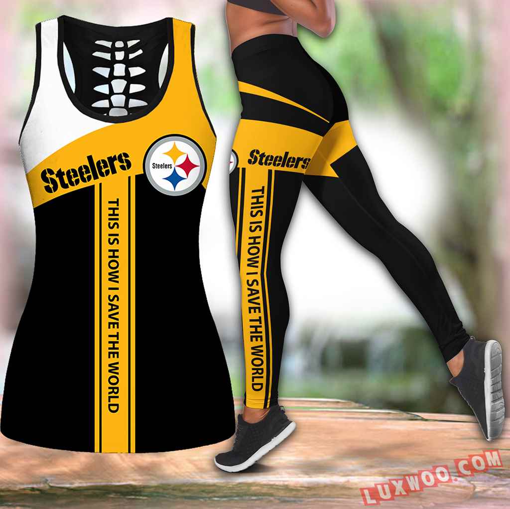 Combo Pittsburgh Steelers Save The World Hollow Tanktop Legging Set Outfit V1677