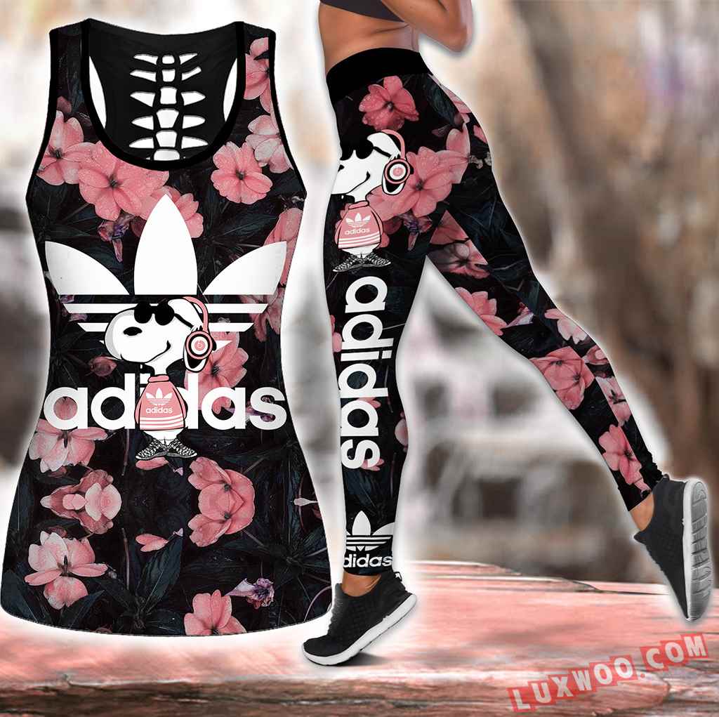 Combo Snoopy Flowers Hollow Tanktop Legging Set Outfit S1239