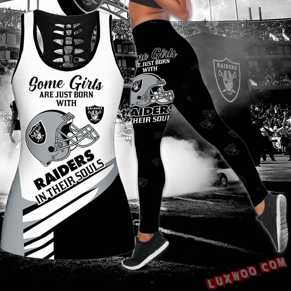 Combo Some Girls Oakland Raiders Hollow Tanktop Legging Set Outfit K1956