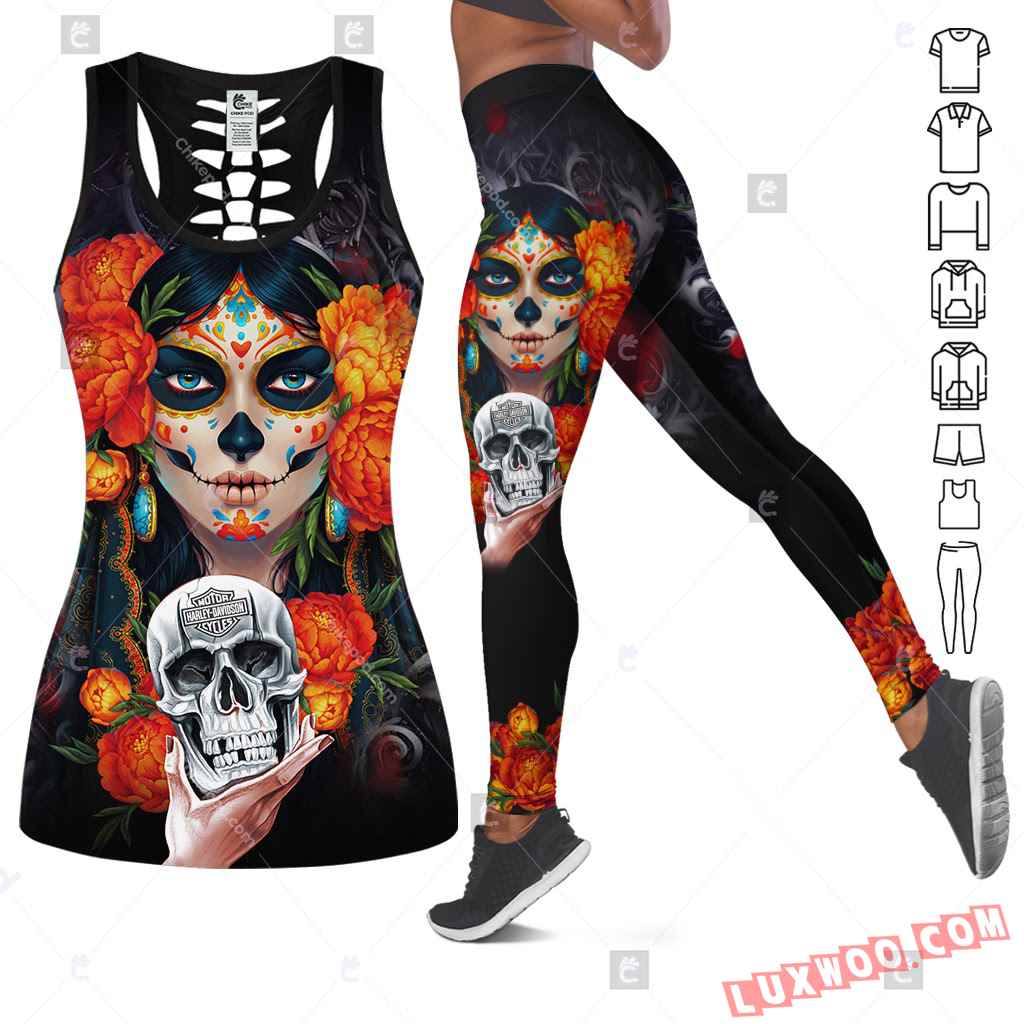 Love Motorbike Hollow Out Tank Top And Leggings Bc642