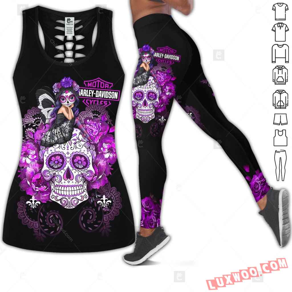 Love Motorbike Hollow Out Tank Top And Leggings Cm315
