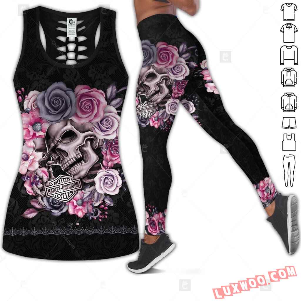 Love Motorbike Hollow Out Tank Top And Leggings Cm322