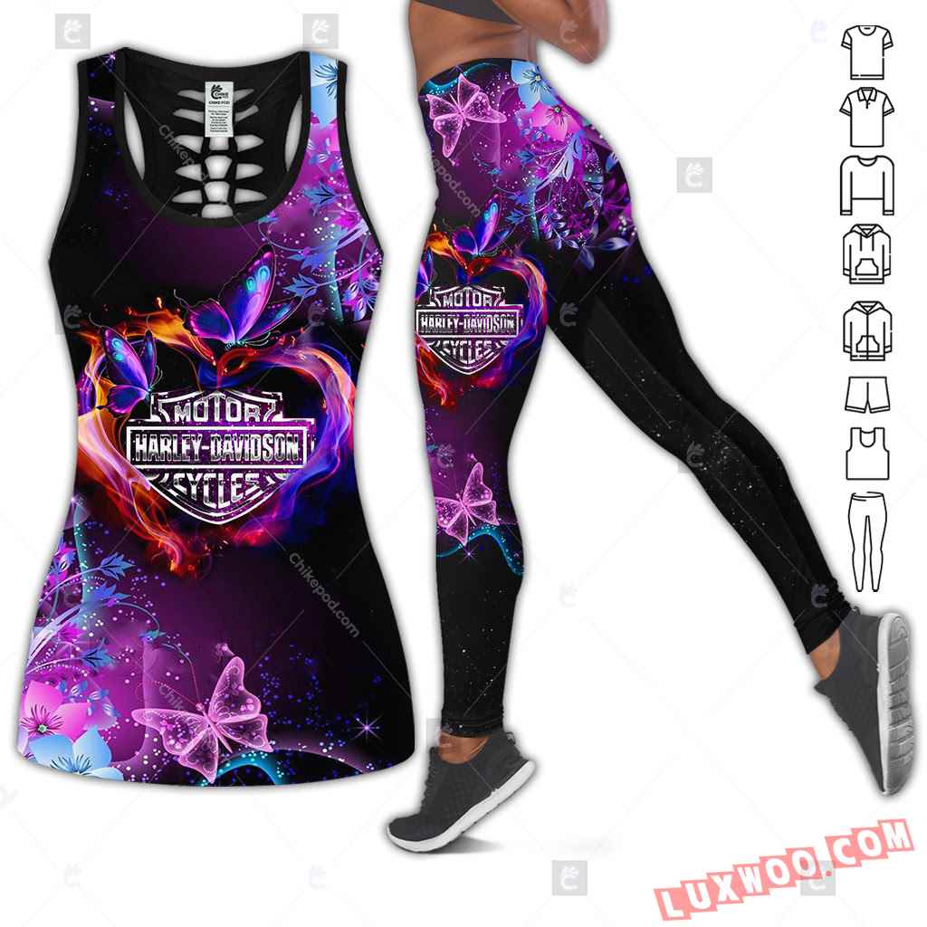 Love Motorbike Hollow Out Tank Top And Leggings Hk111