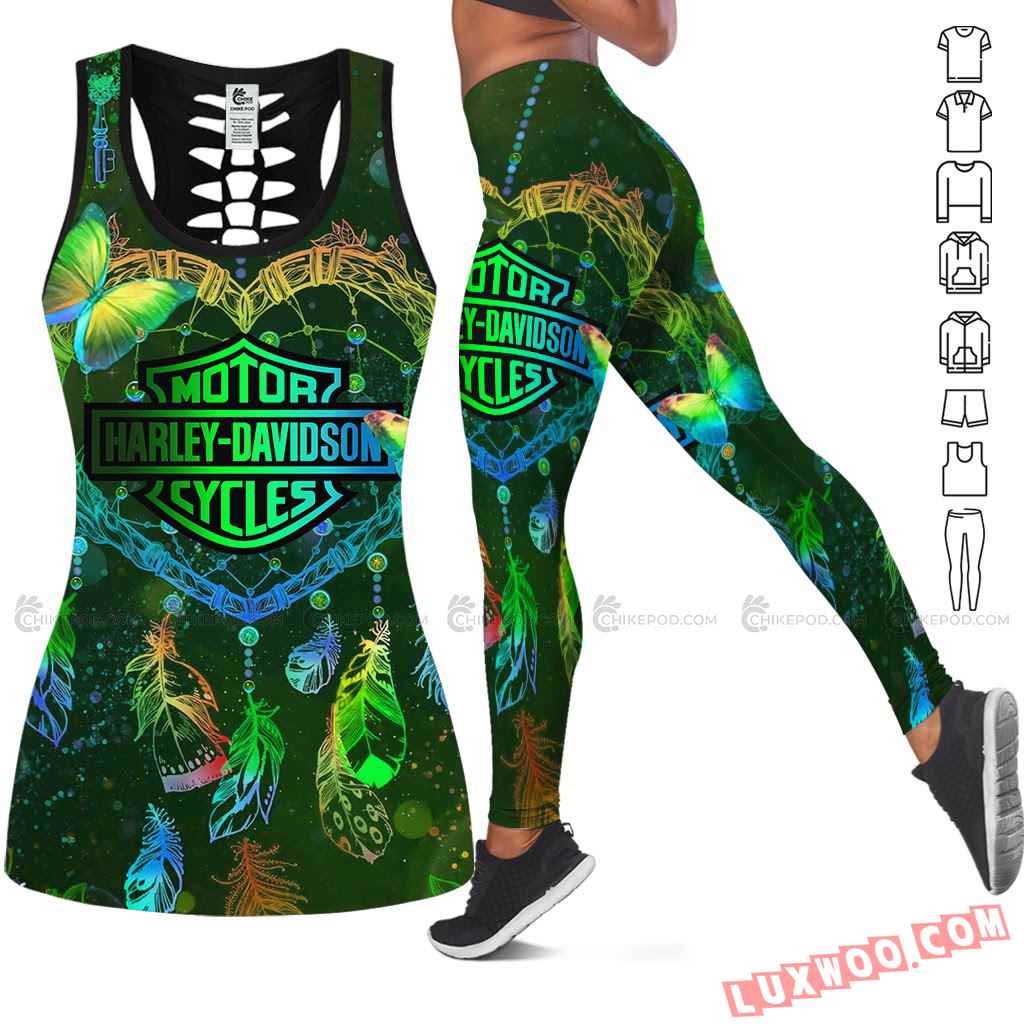 Love Motorbike Hollow Out Tank Top And Leggings Nc620