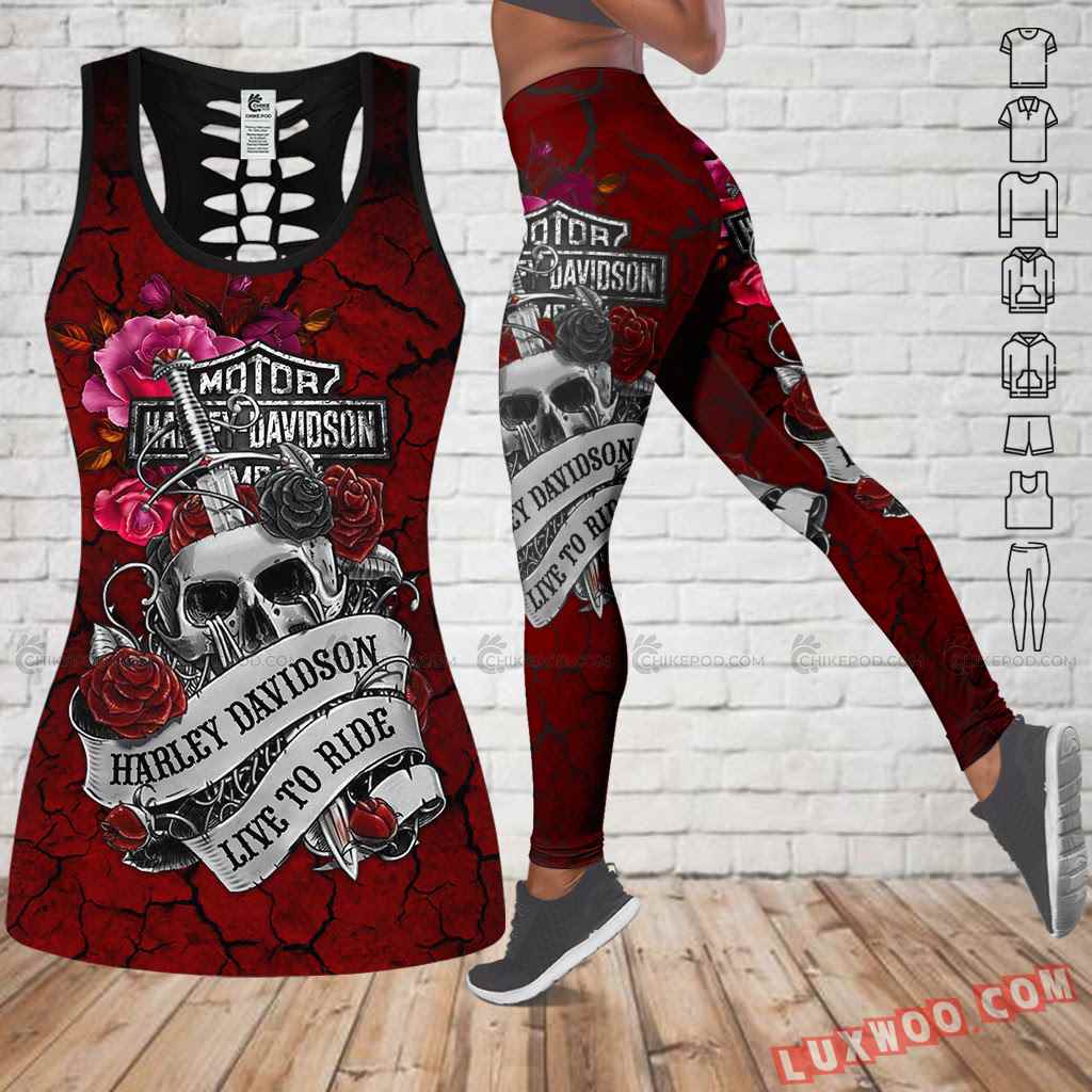 Love Motorbike Hollow Out Tank Top And Leggings Nc635