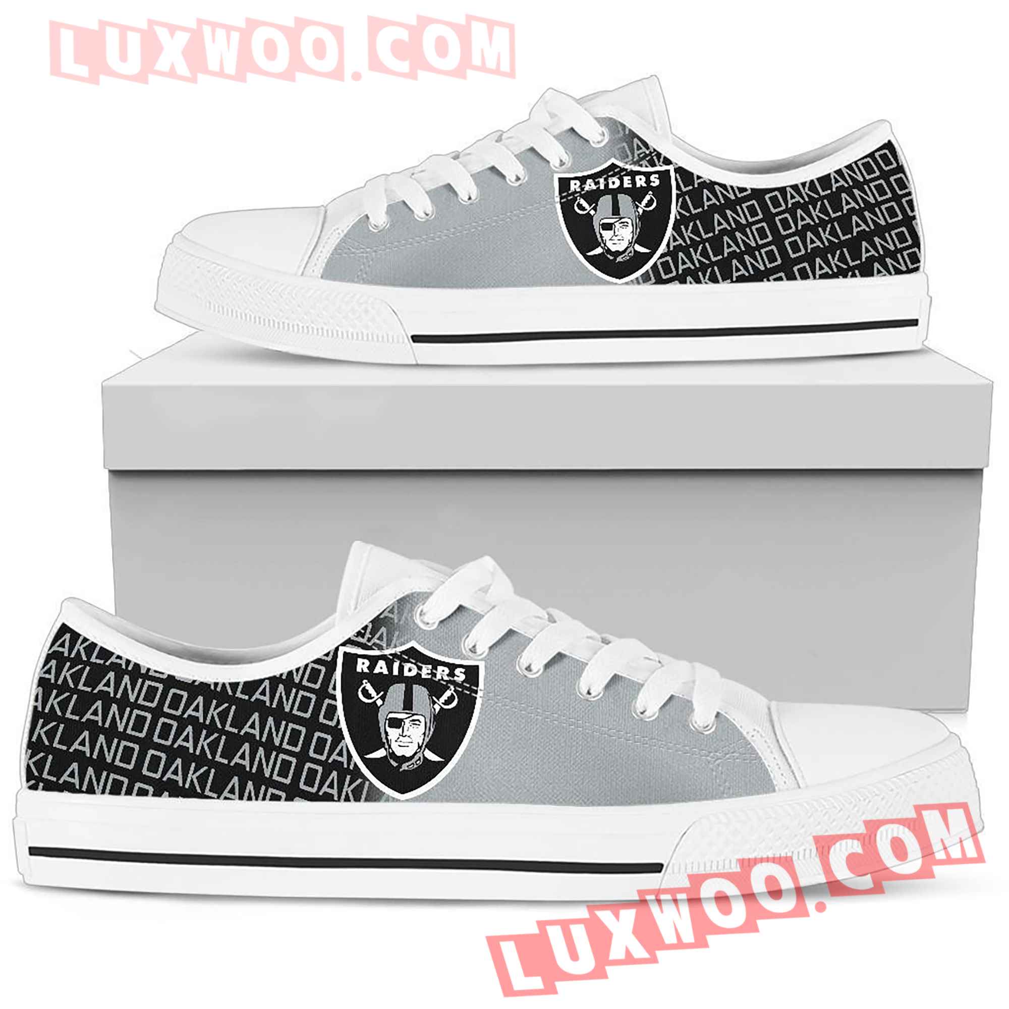 Nfl Oakland Raiders Low Top Shoes Sneaker Sport V1
