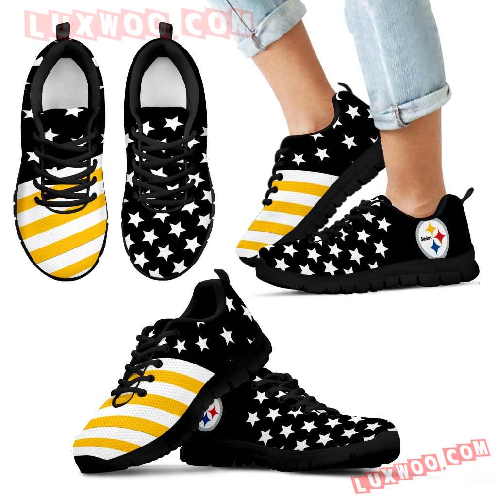 America Flag Full Stars Stripes Pittsburgh Steelers Sneakers - Luxwoo.com